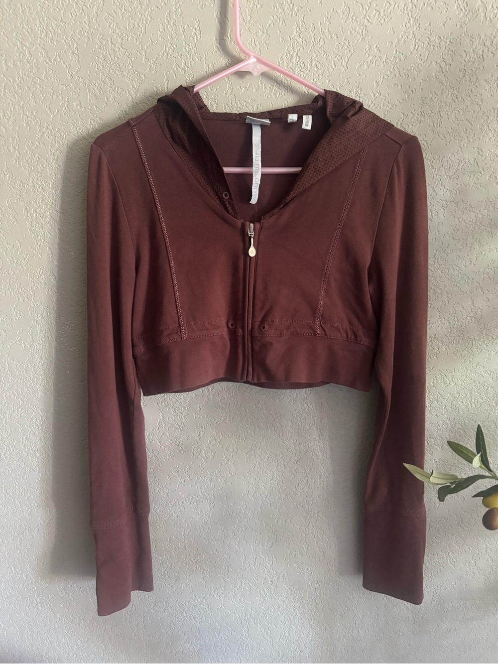 Adidas by Stella McCartney Cropped Zip Up Hoodie Chocolate Brown Mesh Hood 36
